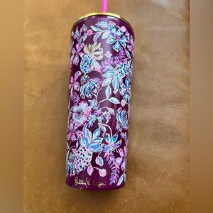 Lilly Pulitzer Tumble & Straw 24oz Amerena Cherry Tropical with a Twist EUC